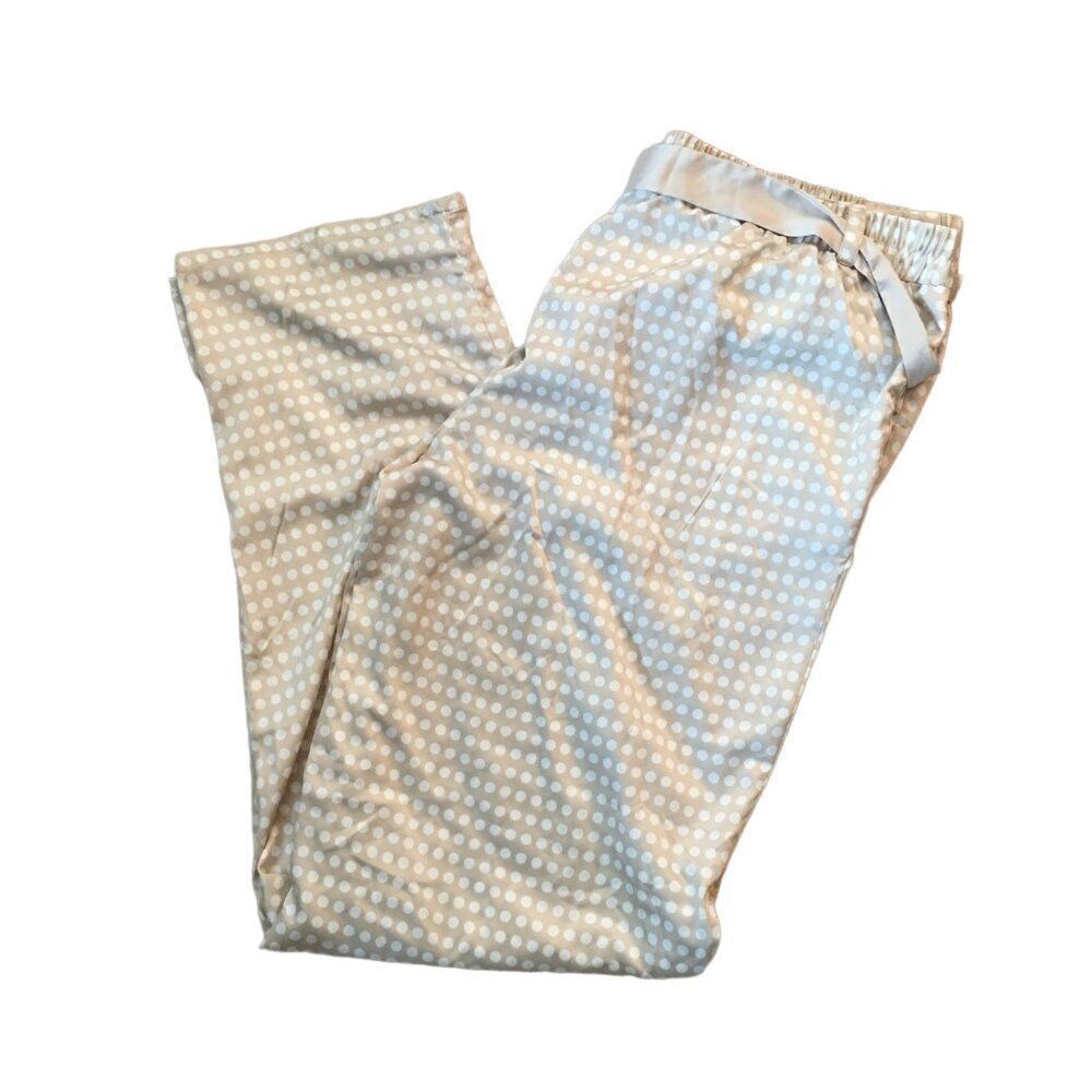 Womens Polka Dot Pajama Set With Lace Trim & Bow Accents - Size M